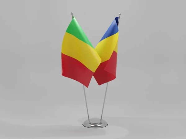 Rumänien Mali Kooperationsfahnen Weißer Hintergrund Render — Stockfoto