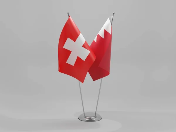 Bahréin Suiza Banderas Cooperación Fondo Blanco Render — Foto de Stock