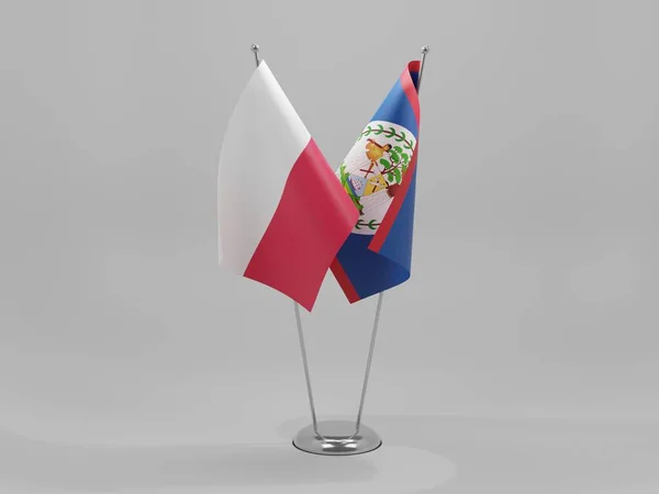 Belize Poland Cooperation Flags White Background Render — стокове фото