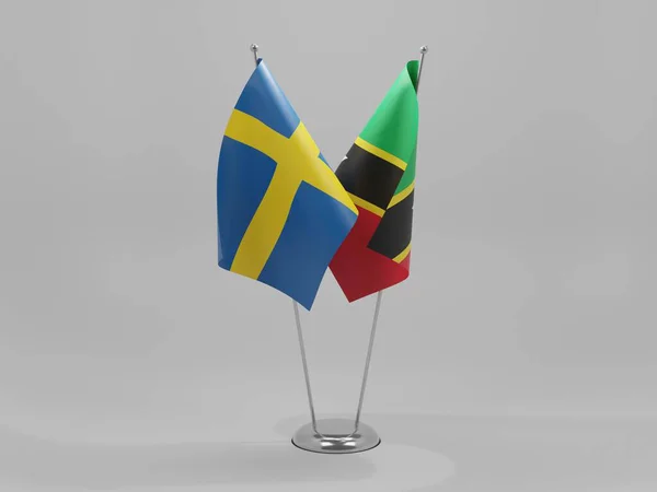 Flagi Współpracy Saint Kitts Nevis Szwecja Białe Tło Render — Zdjęcie stockowe