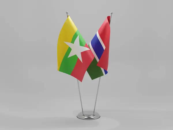 Gambia Myanmar Samenwerkingsvlaggen Witte Achtergrond Render — Stockfoto