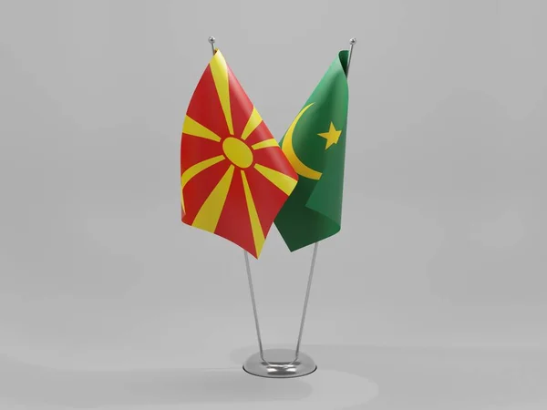 Mauritânia Macedónia Bandeiras Cooperação Fundo Branco Render — Fotografia de Stock