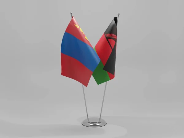 Malawi Mongolei Kooperationsfahnen Weißer Hintergrund Render — Stockfoto