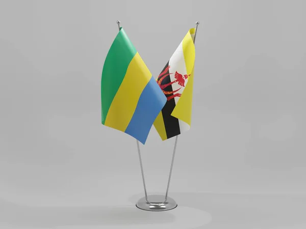 Brunei Gabon Samenwerking Vlaggen Witte Achtergrond Render — Stockfoto