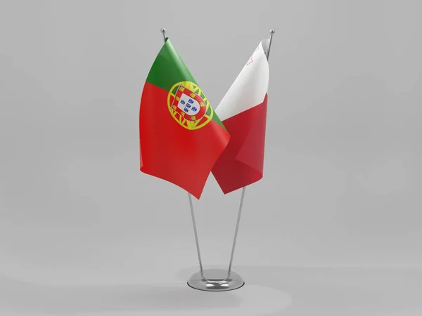 Malta Portugal Cooperation Flags White Background Render — 스톡 사진