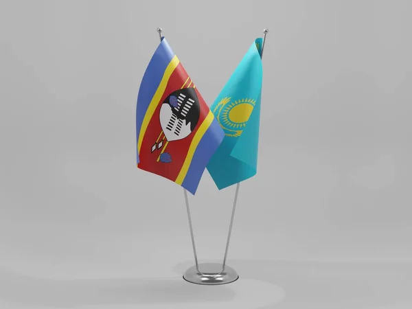 Kazakistan Bandiere Cooperazione Swaziland Sfondo Bianco Render — Foto Stock