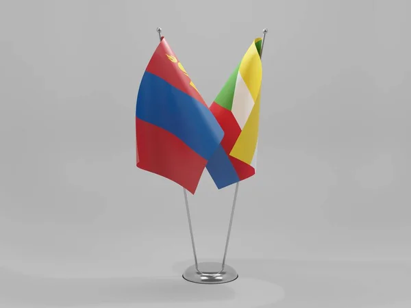 Comoren Mongolië Samenwerkingsvlaggen Witte Achtergrond Render — Stockfoto
