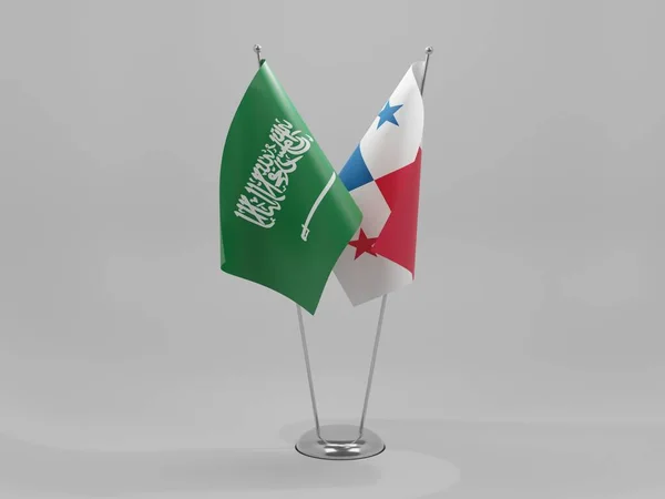 Bandeiras Cooperação Panamá Arábia Saudita Fundo Branco Render — Fotografia de Stock
