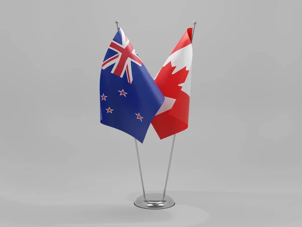 Canada Nieuw Zeelandse Samenwerking Vlaggen Witte Achtergrond Render — Stockfoto