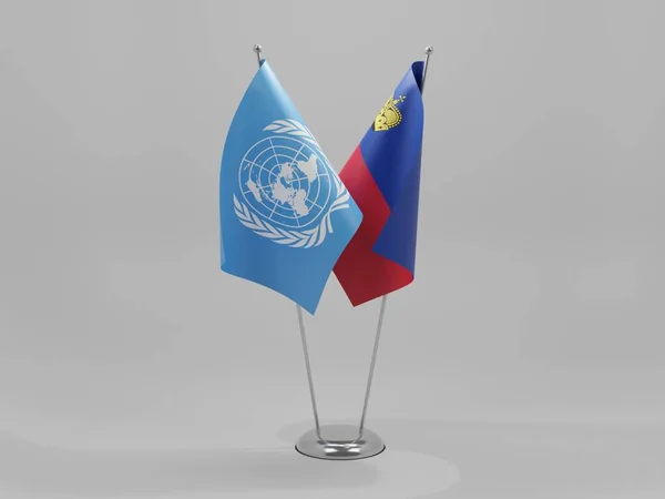 Λιχτενστάιν Σημαίες Συνεργασίας Των Ηνωμένων Εθνών Λευκό Φόντο Render — Φωτογραφία Αρχείου