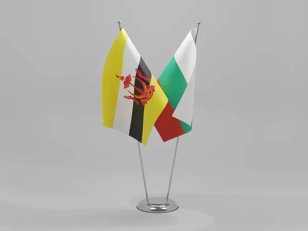 Bulgaria Bandiere Cooperazione Brunei Sfondo Bianco Render — Foto Stock