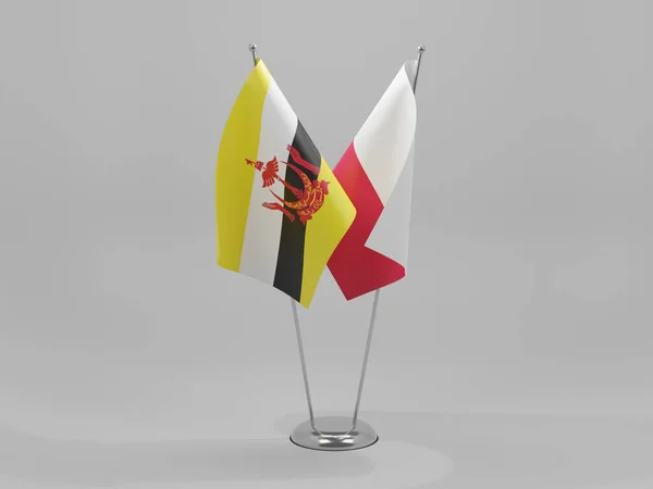 Poland Brunei Cooperation Flags White Background Render — стокове фото