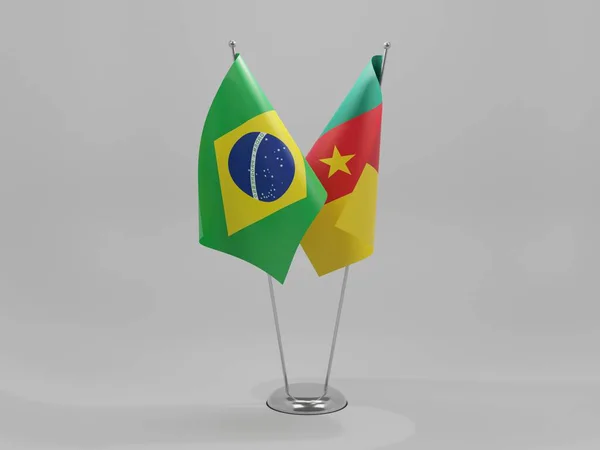 Camarões Bandeiras Cooperação Brasil Fundo Branco Render — Fotografia de Stock