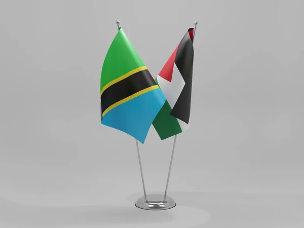 Giordania Bandiere Cooperazione Tanzania Sfondo Bianco Render — Foto Stock