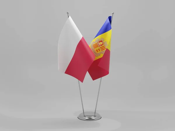 Andorra Polen Samenwerking Vlaggen Witte Achtergrond Render — Stockfoto