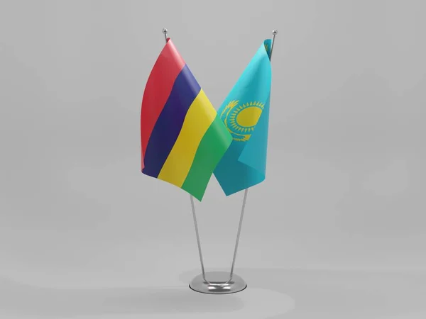 Cazaquistão Bandeiras Cooperação Maurícia Fundo Branco Render — Fotografia de Stock
