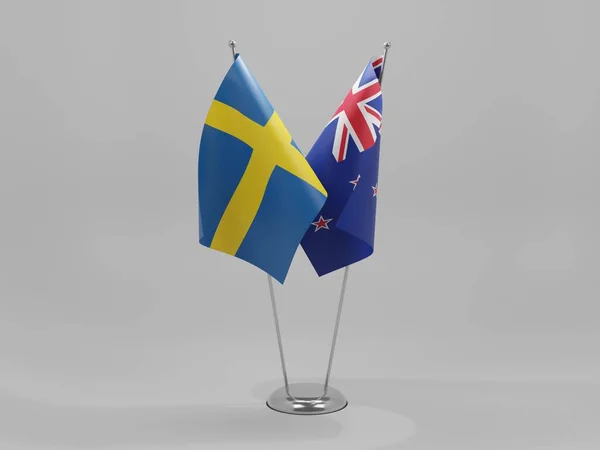 Nowa Zelandia Szwecja Flagi Współpracy Białe Tło Render — Zdjęcie stockowe