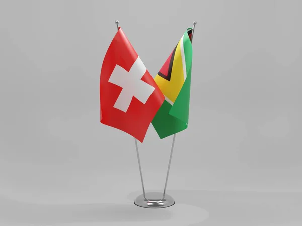 Guyana Schweiz Kooperationsfahnen Weißer Hintergrund Render — Stockfoto