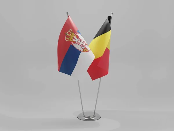 Bélgica Serbia Banderas Cooperación Fondo Blanco Render — Foto de Stock