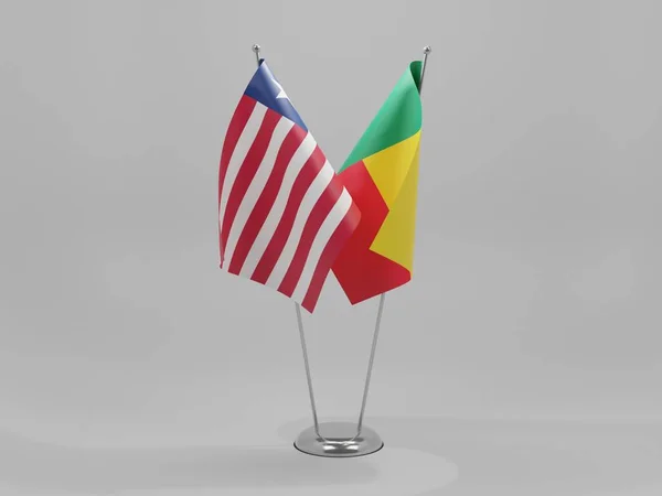 Benim Libéria Bandeiras Cooperação Fundo Branco Render — Fotografia de Stock