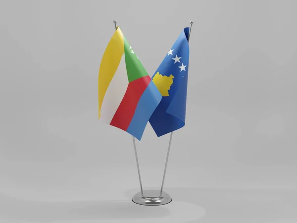 Kosovo Banderas Cooperación Las Comoras Fondo Blanco Render — Foto de Stock