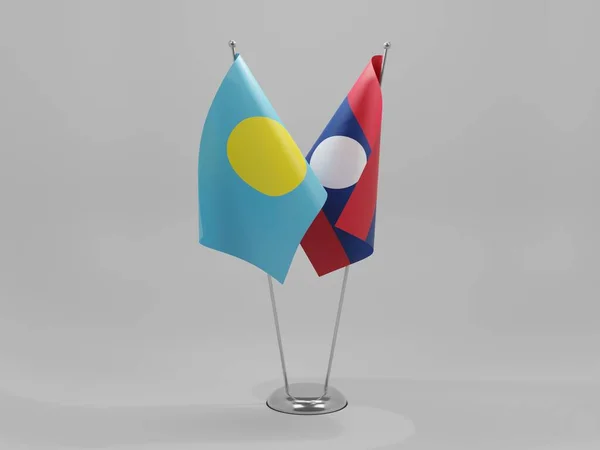 Laos Palau Flagi Współpracy Białe Tło Render — Zdjęcie stockowe