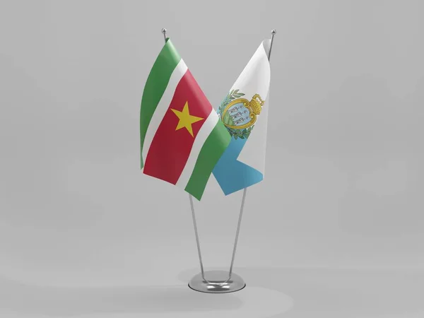 San Marino Bandeiras Cooperação Suriname Fundo Branco Render — Fotografia de Stock