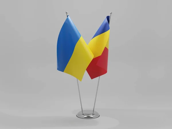 罗马尼亚 乌克兰合作旗帜 白色背景 3D渲染 — 图库照片