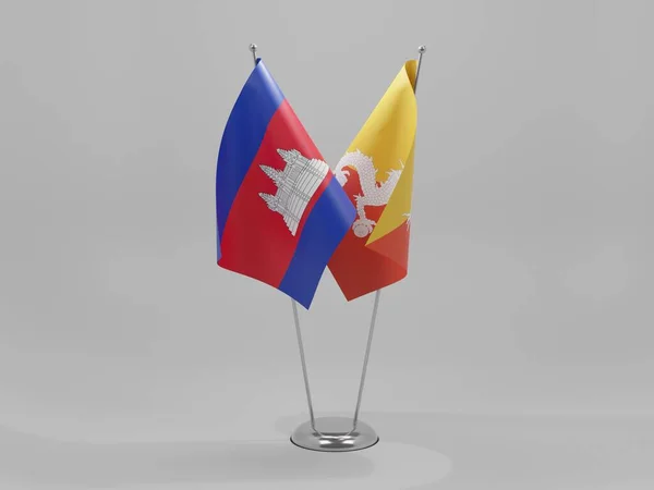 Σημαίες Συνεργασίας Μπουτάν Καμπότζης Λευκό Φόντο Render — Φωτογραφία Αρχείου