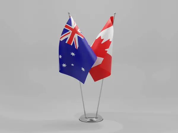 Canada Australië Samenwerking Vlaggen Witte Achtergrond Render — Stockfoto
