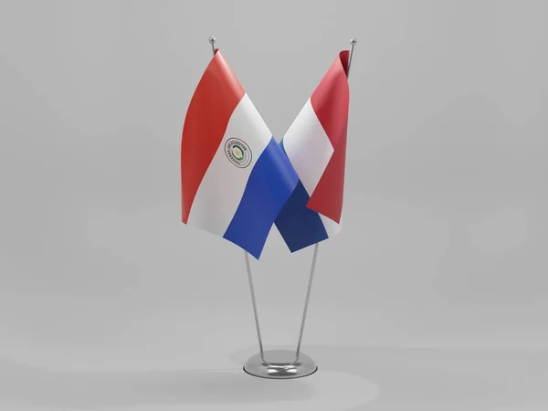 Hollanda - Paraguay İşbirliği Bayrakları, Beyaz Arkaplan - 3D Render