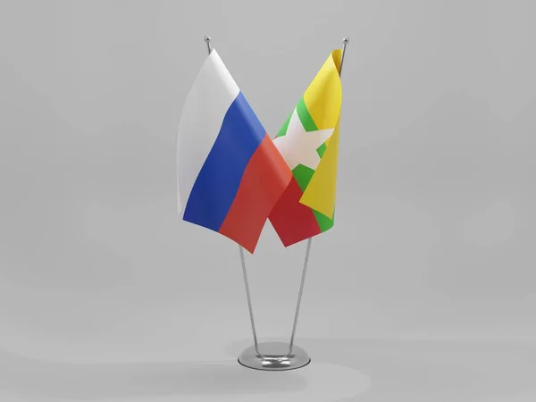 Myanmar Rusya Şbirliği Bayrakları Beyaz Arkaplan Render — Stok fotoğraf