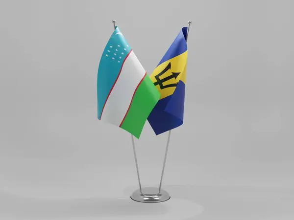 Barbados Usbekistan Kooperationsflaggen Weißer Hintergrund Render — Stockfoto