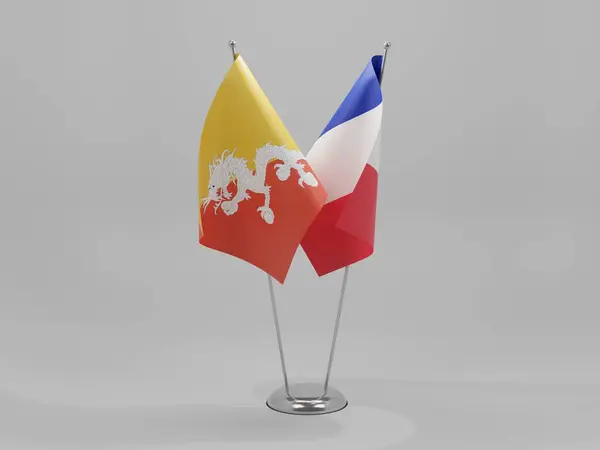 Francja Bhutan Flagi Współpracy Białe Tło Render — Zdjęcie stockowe