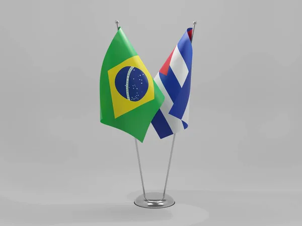 Kuba Brazílie Vlajky Spolupráce Bílé Pozadí Vykreslení — Stock fotografie