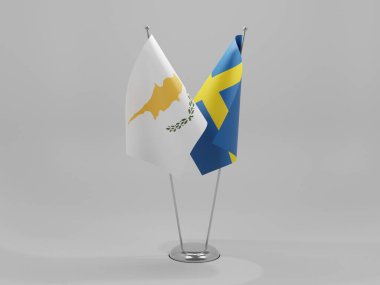 İsveç - Kıbrıs İşbirliği Bayrakları, Beyaz Arkaplan - 3D Hazırlama