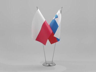 Slovenya - Polonya İşbirliği Bayrakları, Beyaz Arkaplan - 3D Hazırlama