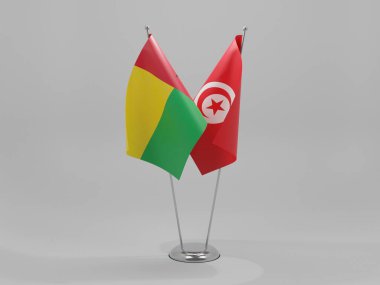 Tunus - Gine Bissau İşbirliği Bayrakları, Beyaz Arkaplan - 3D Render