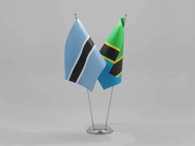 Tanzanya - Botswana İşbirliği Bayrakları, Beyaz Arkaplan - 3D Render