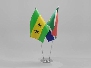 Güney Afrika - Sao Tome ve Principe İşbirliği Bayrakları, Beyaz Arkaplan - 3D Render