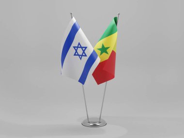 Senegal - İsrail İşbirliği Bayrakları, Beyaz Arkaplan - 3D Render