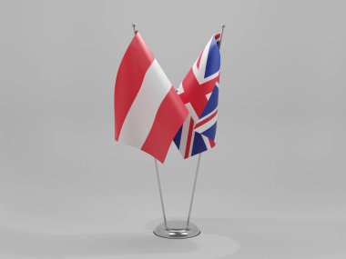 Birleşik Krallık - Avusturya İşbirliği Bayrakları, Beyaz Arkaplan - 3D Render