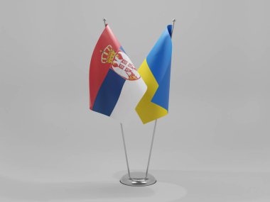 Ukrayna - Sırbistan İşbirliği Bayrakları, Beyaz Arkaplan - 3D Hazırlama