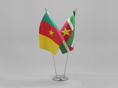 Surinam - Kamerun İşbirliği Bayrakları, Beyaz Arkaplan - 3D Render