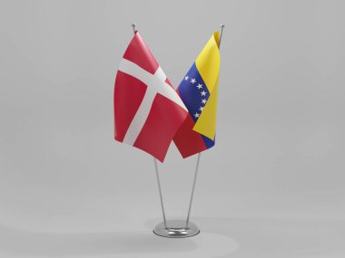 Venezuela - Danimarka İşbirliği Bayrakları, Beyaz Arkaplan - 3D Render