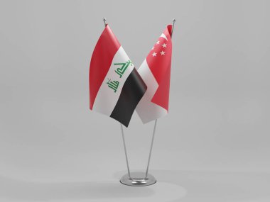 Singapur - Irak İşbirliği Bayrakları, Beyaz Arkaplan - 3D Yapılandırma