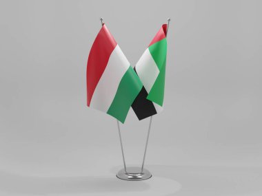 Birleşik Arap Emirlikleri - Macaristan İşbirliği Bayrakları, Beyaz Arkaplan - 3D Render