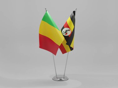 Uganda - Mali İşbirliği Bayrakları, Beyaz Arkaplan - 3D Render