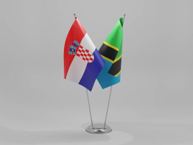 Tanzanya - Hırvatistan İşbirliği Bayrakları, Beyaz Arkaplan - 3D Render