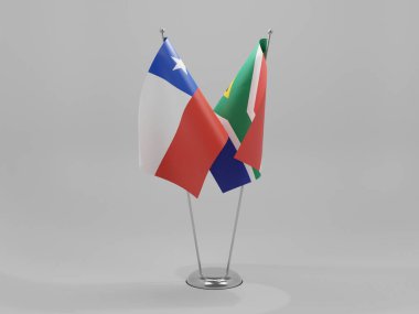 Güney Afrika - Şili İşbirliği Bayrakları, Beyaz Arkaplan - 3D Render